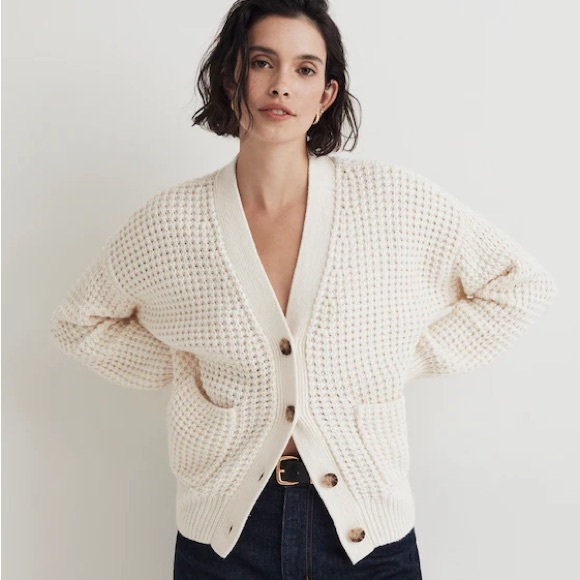 Madewell Sweaters - Madewell Waffle-Knit V-Neck Cardigan, relaxed boxy fit